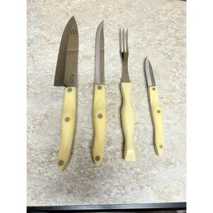 Vintage CUTCO Knife Set Ivorite Butterscotch Handles Chef Slicer Fork Paring USA
